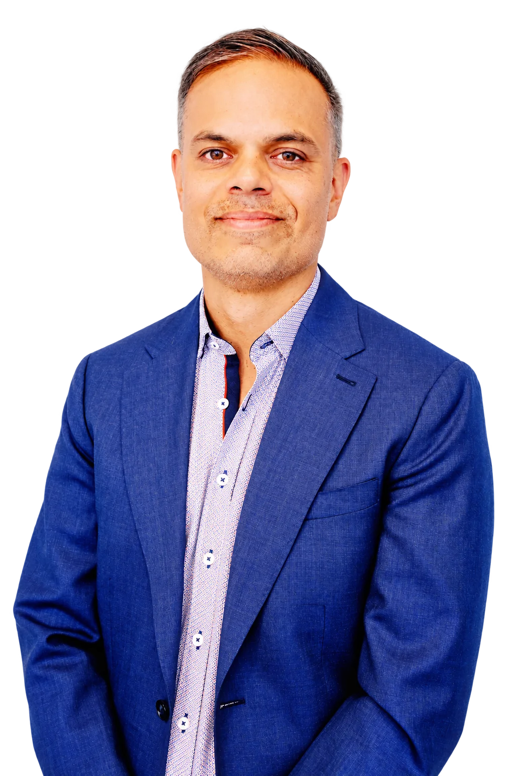 Eric Pasi in a blue blazer, full portrait